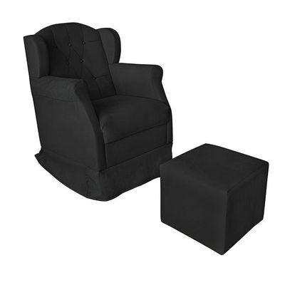 Kit Poltrona Amamentação Com Puff Confortável Serena Suede Preto