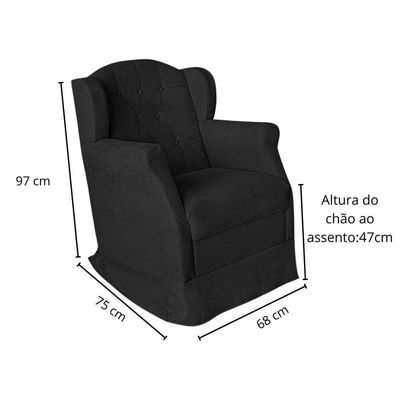 Kit Poltrona Amamentação Com Puff Confortável Serena Suede Preto
