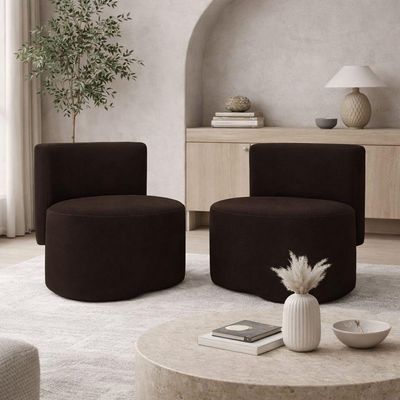 Kit 2 Puff Orgânico Feijão Curvo Redondo Com Encosto Sala Quarto Confortável Resistente Suede Marrom