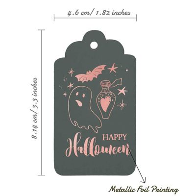 Etiquetas de Garrafa 'Happy Halloween' Folheadas para Lembrancinha, para Pendurar - Inkdotpot 100 Etiquetas Metalizadas / Cinza - Ouro Rosé