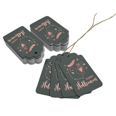 Etiquetas de Garrafa 'Happy Halloween' Folheadas para Lembrancinha, para Pendurar - Inkdotpot 100 Etiquetas Metalizadas / Cinza - Ouro Rosé