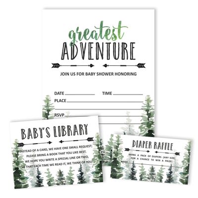 30 Cartões Preenchíveis para Chá de Bebê 'A Maior Aventura' com Animais da Selva - Inkdotpot 12,7 Cm × 17,78 Cm / Branco - Conjunto