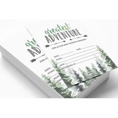 30 Cartões Preenchíveis para Chá de Bebê 'A Maior Aventura' com Animais da Selva - Inkdotpot 12,7 Cm × 17,78 Cm / Branco - Conjunto