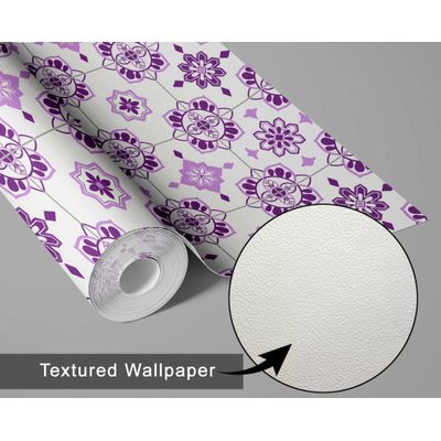 Papel de Parede Adesivo Impermeável Estilo Vintage, Azulejo Floral para Cozinha, Roxo - S4Sassy 63,5 cm (L) × 304,8 cm (C) / Roxo - Vinil Texturizado