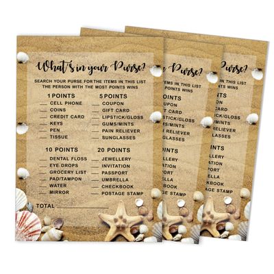 50 Cartões de Jogos de Praia para Chá de Noiva, Casamento e Despedida de Solteira, Quadrados em Branco para Preencher, Atacado - Inkdotpot 12,7 Cm × 17,78 Cm / Bege - O Que Tem na Sua Bolsa