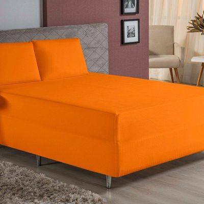 Jogo De Cama Queen Nobre 3 Peças Luva De Box 55cm De Altura Malha 100% Algodão - Laranja