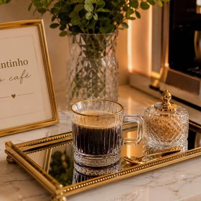 Xícara de Café 90ml Vidro com Fio de Ouro Lyor Deli Diamond Cafezinho Curto Expresso