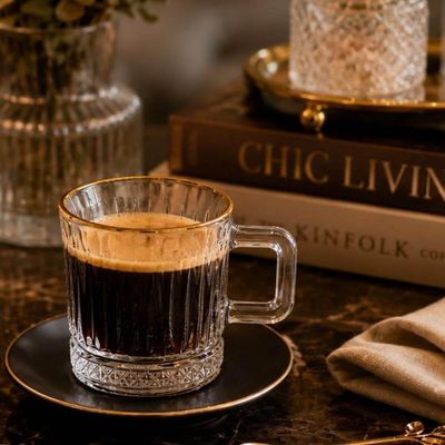 Xícara de Café 90ml Vidro com Fio de Ouro Lyor Deli Diamond Cafezinho Curto Expresso