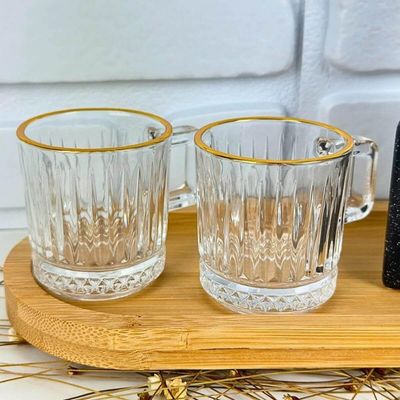 Xícara de Café 90ml Vidro com Fio de Ouro Lyor Deli Diamond Cafezinho Curto Expresso