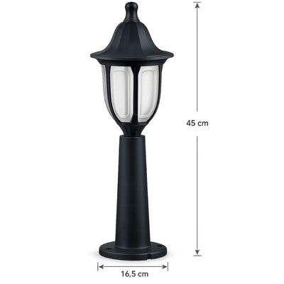 Poste Balizador Modena Preto Luminária em Termoplástico Lente Fosca E27 Jardim Quintal