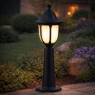 Poste Balizador Modena Preto Luminária em Termoplástico Lente Fosca E27 Jardim Quintal