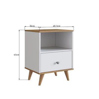 Mesa De Cabeceira Retrô Com 1 Gaveta Branco Mel