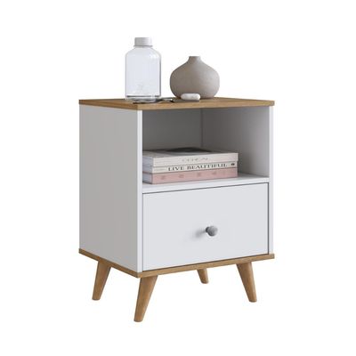 Mesa De Cabeceira Retrô Com 1 Gaveta Branco Mel