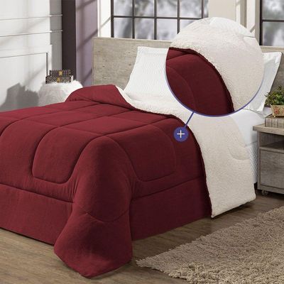 Coberdrom Cobertor Queen 1 Peça Maya Manta Soft E Sherpa De Carneiro 100% Poliéster - Vermelho
