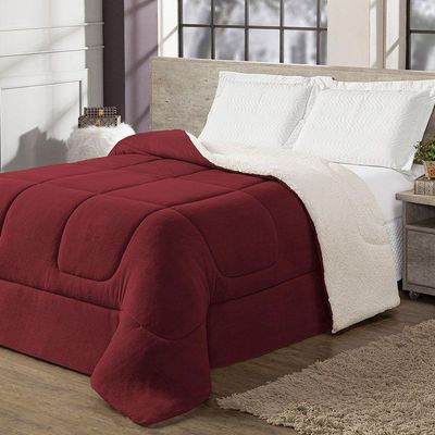 Coberdrom Cobertor Queen 1 Peça Maya Manta Soft E Sherpa De Carneiro 100% Poliéster - Vermelho