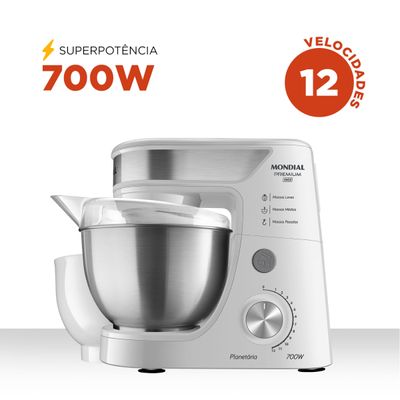 Batedeira Planetária Mondial Branco e Inox 700W BP-02P-W -TI 110