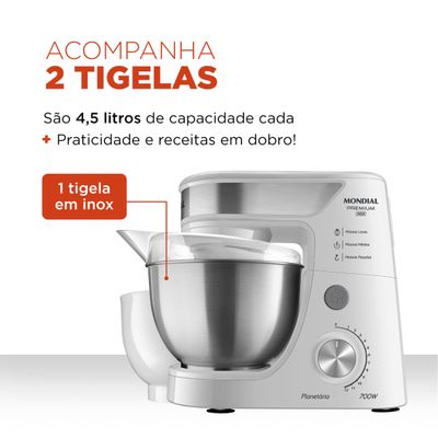 Batedeira Planetária Mondial Branco e Inox 700W BP-02P-W -TI 110