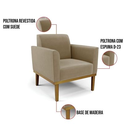 Sofá Namoradeira Com 2 Poltronas Base De Madeira Fixa Castanho Marisa Suede D03 - D?rossi Cor Marrom Rato