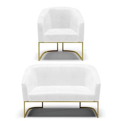 Sofá Namoradeira E Poltrona Base Industrial Dourado Stella Corano D03 - D'rossi Cor Branco