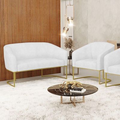 Sofá Namoradeira E Poltrona Base Industrial Dourado Stella Corano D03 - D'rossi Cor Branco