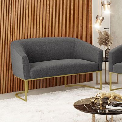 Sofá Namoradeira 2 Lugares Base Industrial Dourado Stella Bouclê D03 - D'rossi Cor Grafite