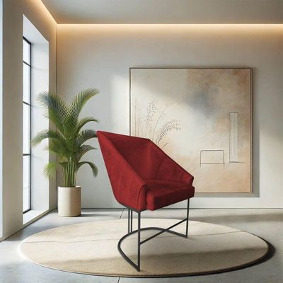 Kit 6 Poltronas Luxo Alana Suede Base Ferro Preto - Pallazio Cor Vermelho