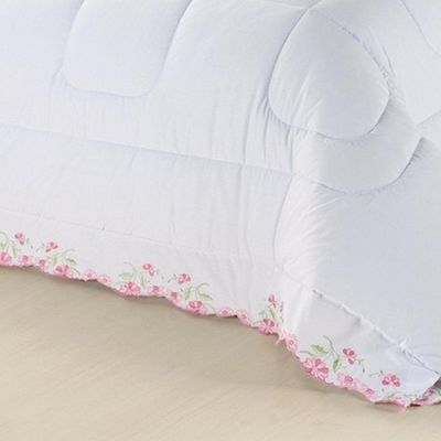 Kit Edredom Emozione Casal Queen 5 Peças Percal 200 Fios 100% Algodão Bordado - Branco