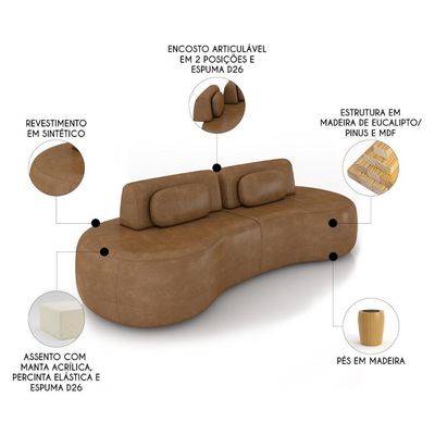 Sofá 4 Lugares 280cm Orgânico Mellanie Sintético Caramelo Z32 - Mpozenato