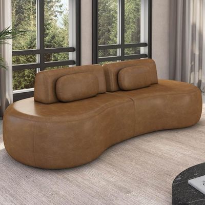 Sofá 4 Lugares 280cm Orgânico Mellanie Sintético Caramelo Z32 - Mpozenato