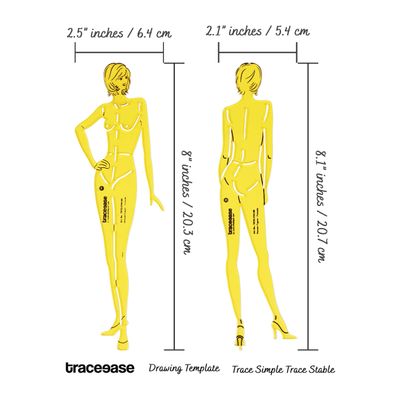 Traceease Conjunto de 2 Moldes de Figura Feminina (Frente e Costas) para Ilustração, Estudos de Proporção e Apoio ao Desenho - IBA Crafts 25,4 Cm / Amarelo