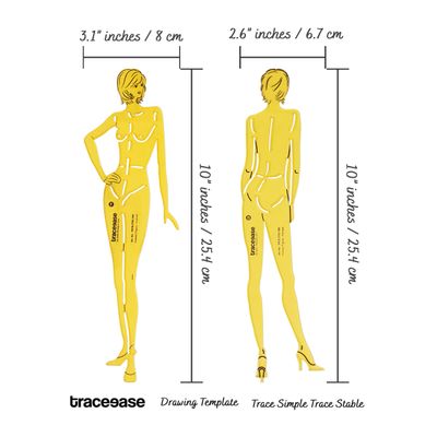 Traceease Conjunto de 2 Moldes de Figura Feminina (Frente e Costas) para Ilustração, Estudos de Proporção e Apoio ao Desenho - IBA Crafts 25,4 Cm / Amarelo