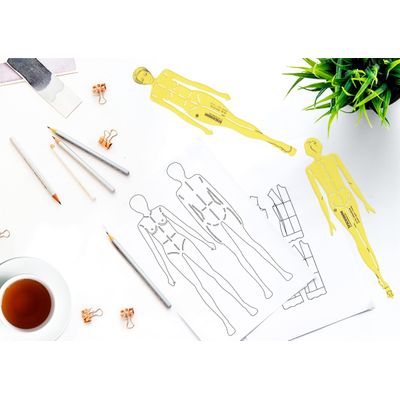 Kit 2 Moldes Traceease Figura Humana Feminina Frontal e Posterior para Ilustração, Estudos de Proporção e Apoio ao Desenho - Inkdotpot 25,4 Cm / Amarelo