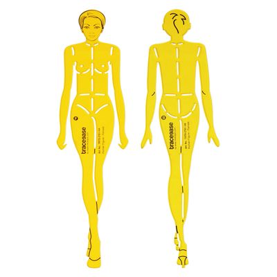 Kit 2 Moldes Traceease Figura Humana Feminina Frontal e Posterior para Ilustração, Estudos de Proporção e Apoio ao Desenho - Inkdotpot 25,4 Cm / Amarelo