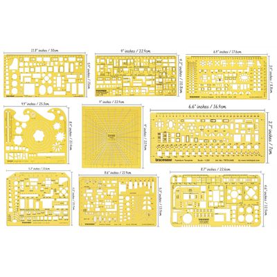 Lote de 9 Peças, Gabaritos Arquitetônicos para Cozinha, Banheiro e Quarto — Estênceis para Design de Interiores - IBA Crafts Amarelo