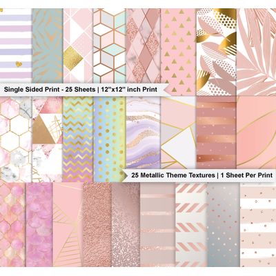 Bloco de 25 Folhas Scrapbook Texturizado Tema Pastéis Metálicos, Lado Único Colorido para Scrapbooking, DIY, Cartões e Diários - Inkdotpot 15,24 Cm × 15,24 Cm / Multicolorido