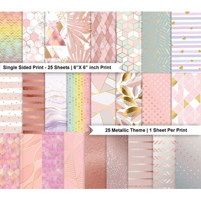 Bloco de 25 Folhas Scrapbook Texturizado Tema Pastéis Metálicos, Lado Único Colorido para Scrapbooking, DIY, Cartões e Diários - Inkdotpot 15,24 Cm × 15,24 Cm / Multicolorido