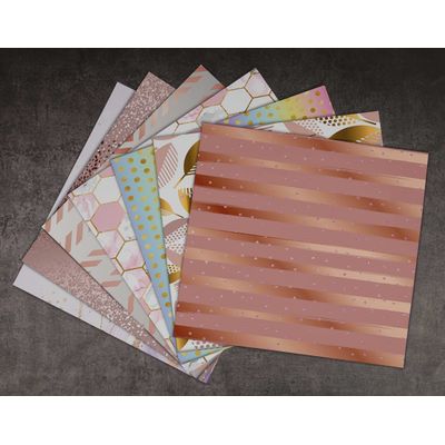 Bloco de 25 Folhas Scrapbook Texturizado Tema Pastéis Metálicos, Lado Único Colorido para Scrapbooking, DIY, Cartões e Diários - Inkdotpot 15,24 Cm × 15,24 Cm / Multicolorido