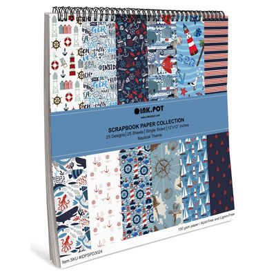 25 Folhas de Papel Scrapbook Textura Náutica, Lado Único, Cartão Colorido para Scrapbooking, DIY e Criação de Cartões - Inkdotpot 15,24 Cm × 15,24 Cm / Multicolorido