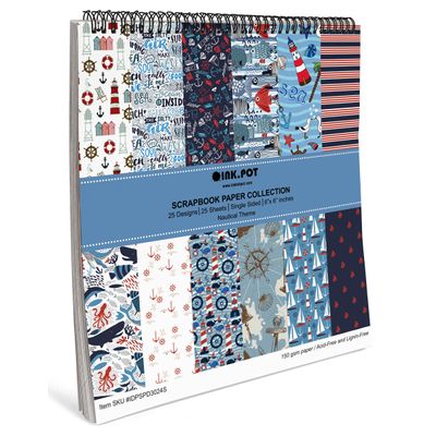 25 Folhas de Papel Scrapbook Textura Náutica, Lado Único, Cartão Colorido para Scrapbooking, DIY e Criação de Cartões - Inkdotpot 15,24 Cm × 15,24 Cm / Multicolorido