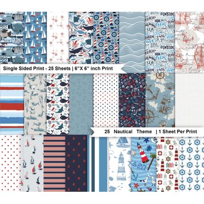 25 Folhas de Papel Scrapbook Textura Náutica, Lado Único, Cartão Colorido para Scrapbooking, DIY e Criação de Cartões - Inkdotpot 15,24 Cm × 15,24 Cm / Multicolorido