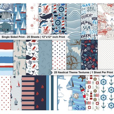 25 Folhas de Papel Scrapbook Textura Náutica, Lado Único, Cartão Colorido para Scrapbooking, DIY e Criação de Cartões - Inkdotpot 15,24 Cm × 15,24 Cm / Multicolorido