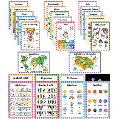 25 Cartazes Laminados Educacionais — Mapas EUA/Mundo, Sistema Solar, Matemática e Mais — Sala/Ensino em Casa/Decoração - Traceease 27,94 Cm × 43,18 Cm / Multicolorido