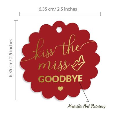 Etiquetas Penduradas para Garrafas 'Kiss The Miss Goodbye' para Despedida de Solteira, Metalizadas, Lembrancinhas - Inkdotpot 50 Etiquetas Metalizadas / Vermelho - Prata