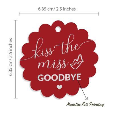 Etiquetas Penduradas para Garrafas 'Kiss The Miss Goodbye' para Despedida de Solteira, Metalizadas, Lembrancinhas - Inkdotpot 50 Etiquetas Metalizadas / Vermelho - Prata