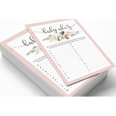 Pacote de 50, Coleção Chá de Bebê para Menina: Jogo ABC, Jogos Divertidos, Atividades e Decorações Tema Unicórnio - Inkdotpot 12,7 Cm × 17,78 Cm / Branco