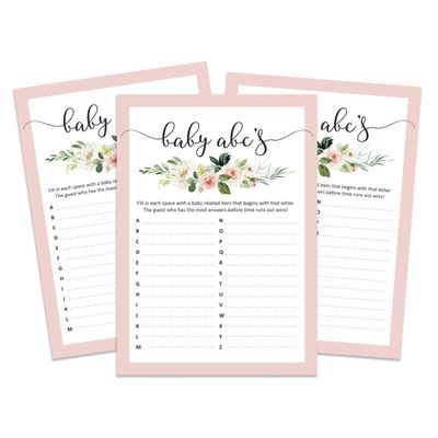 Pacote de 50, Coleção Chá de Bebê para Menina: Jogo ABC, Jogos Divertidos, Atividades e Decorações Tema Unicórnio - Inkdotpot 12,7 Cm × 17,78 Cm / Branco