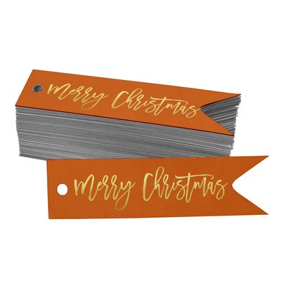 Etiquetas de Papel Metalizado para Lembrancinhas "Merry Christmas" - Inkdotpot 50 Etiquetas Metalizadas / Laranja - Ouro Rosé