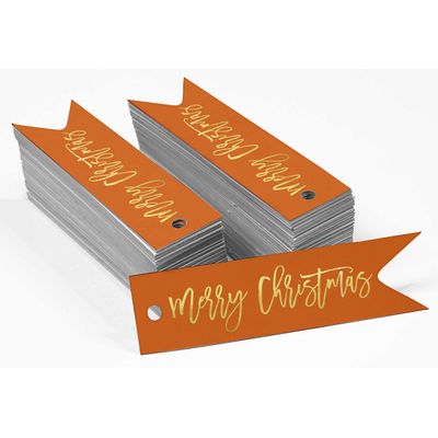 Etiquetas de Papel Metalizado para Lembrancinhas "Merry Christmas" - Inkdotpot 50 Etiquetas Metalizadas / Laranja - Ouro Rosé