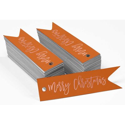 Etiquetas de Papel Metalizado para Lembrancinhas "Merry Christmas" - Inkdotpot 50 Etiquetas Metalizadas / Laranja - Ouro Rosé