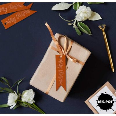 Etiquetas de Papel Metalizado para Lembrancinhas "Merry Christmas" - Inkdotpot 50 Etiquetas Metalizadas / Laranja - Ouro Rosé